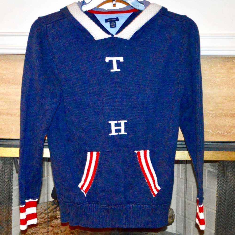 Tommy Hilfiger Big Boys Navy Blue Pullover Sweater w Hoodie in Size L (16-18)